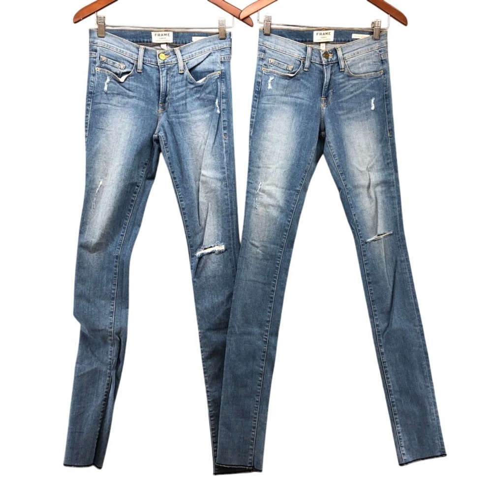 Frame Denim Skinny Jeans Lot Womens 26 27 2 4 Blue Distressed Raw Hem